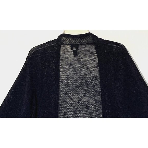 Eileen Fisher Navy Blue Linen Cotton blend Open Long Cardigan Sweater - Picture 3 of 7